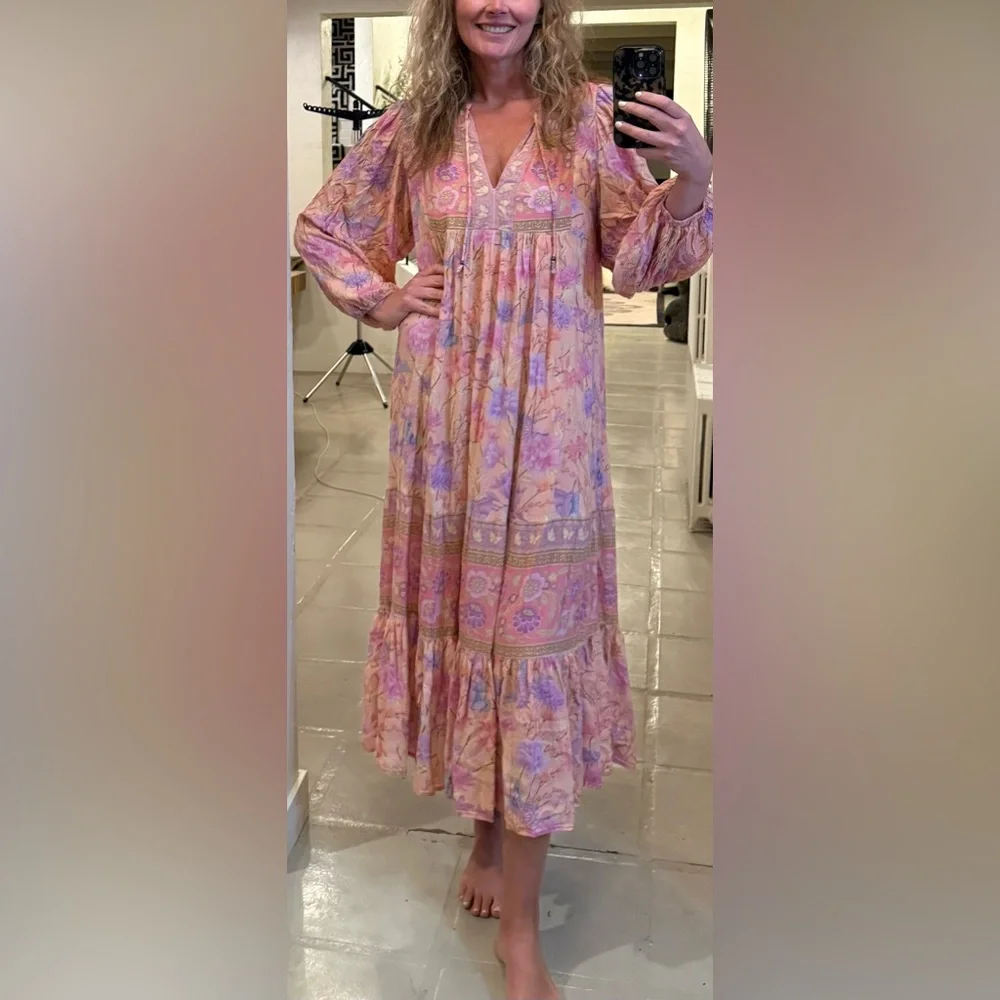 Spell & The Gypsy Butterfly Boho Maxi Dress Musk Pink Floral Festival Size L - Picture 5 of 10